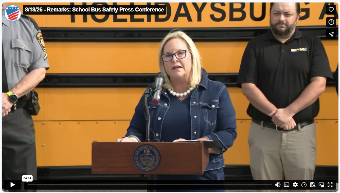 A video of Senator Judy Ward giving remarks at a press conference for school bus safety.
