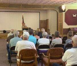 June 14, 2019 - Giving remarks at the opening of the Fulton County Historical Society’s new WWII exhibit in McConnellsburg’s Fulton House Museum
Senator Ward with Lee Vickroy in front of the WWII exhibit 06/14/19