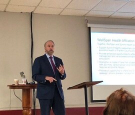 Greencastle-Antrim Chamber breakfast-Speaker Patrick O'Donnell from Summit Health spoke about the state of Health Care in Franklin County and the merger with WellSpan. 12/17/18
